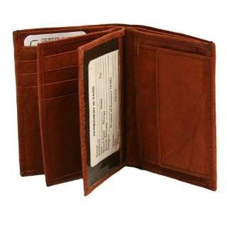  Tan Leather Mens Bi fold Wallet W/ Coin Pocket: Clothing
