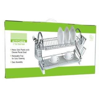 tier Kitchen Counter Dish Rack with Removable Tray, Chrome, 19.5 