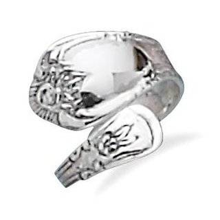  Spoon Ring Oxidized Sterling Silver Floral Design, Made in 
