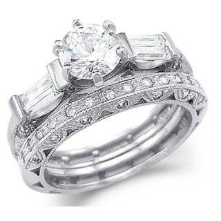   Zirconia Engagement Ring Wedding Band Set Round Cut 1.5 ct Jewelry